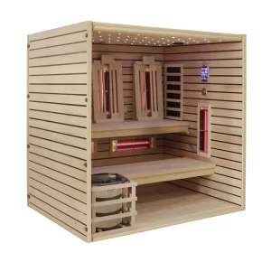 Combined sauna JJSPA JCP200 without the front and pictured from the side.