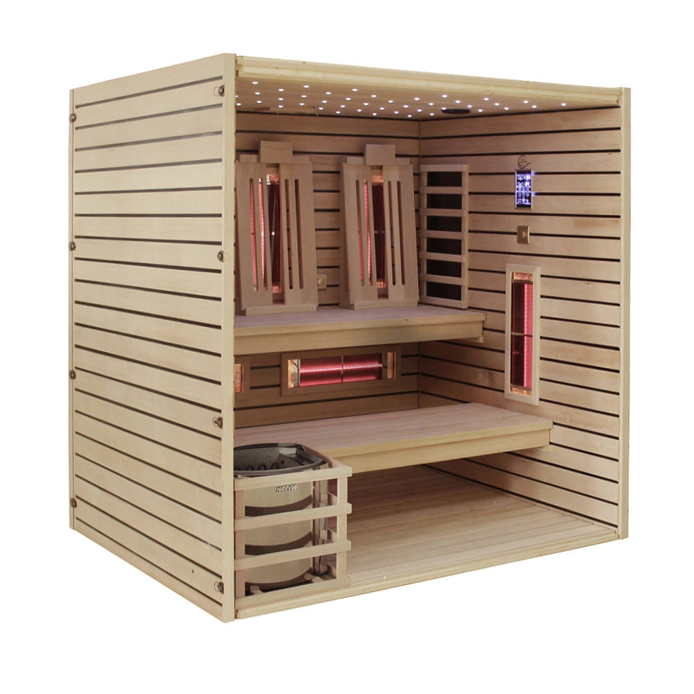 Combined sauna JJSPA JCP200 without the front and pictured from the side.