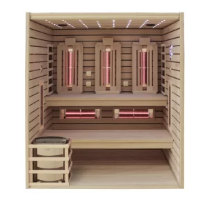 Combined sauna JJSPA JCP200 with heaters and lights on, without front.