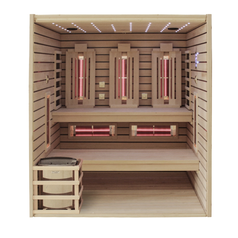 Combined sauna JJSPA JCP200 with heaters and lights on, without front.