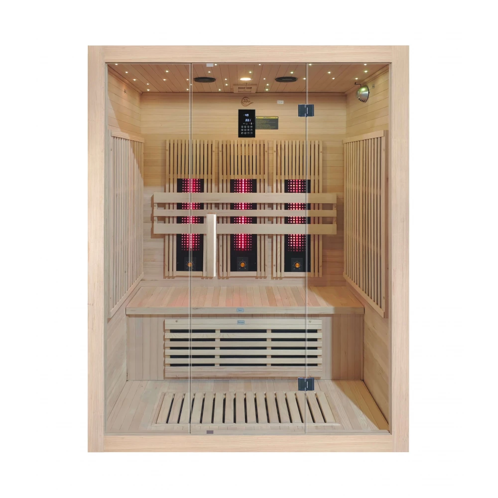 JJSPA JI150A three-person infrared sauna made of Canadian hemlock wood with LED RGB starry sky